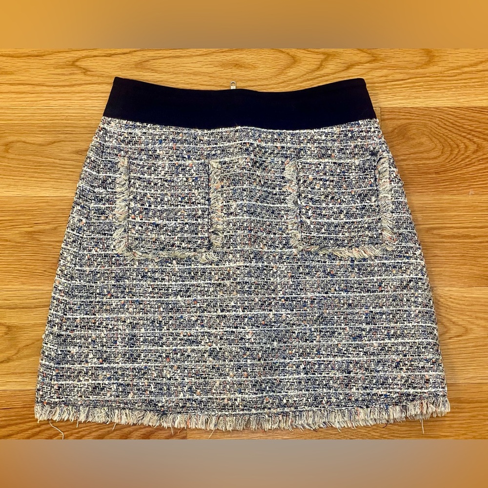 J.Crew Multicolor Tweed Mini Skirt with Fringe Hem and Patch Pockets / Size 2